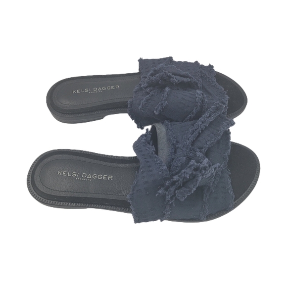 Kelsi Dagger Brooklyn Women's Black Navy Revere Bow Topped Slide Size 5.5 - Picture 1 of 10